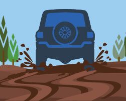 Ilustração mostrando veículo off-road em lama